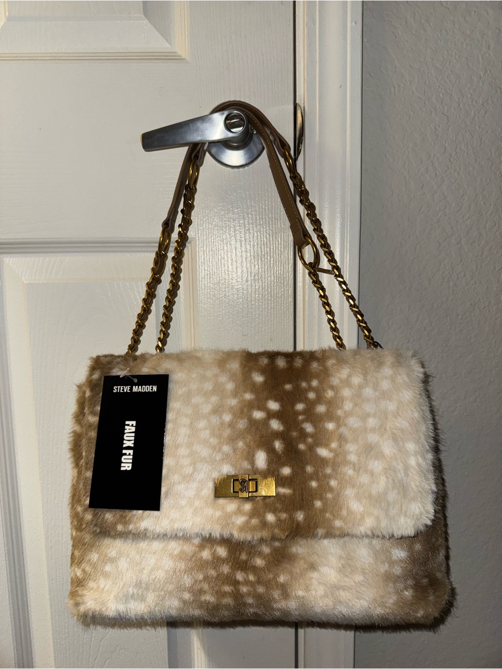 Steve Madden Faux Fur Deer Print Shoulder Bag New with Tags